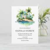 ウォーターカラーパームツリービーチトロピカルアイランド結婚ズ 招待状 (スタンド正面)