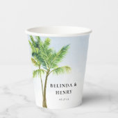 ウォーターカラーパームツリービーチ結婚式 紙コップ (正面)
