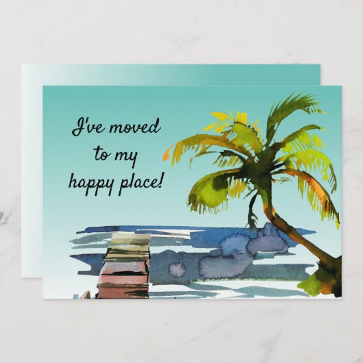 ウォーターカラーパームツリーマイハッピーに移動 案内状 (正面/裏面)