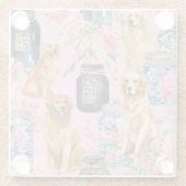 ウォーターカラーパームビーチゴールデンレトリバージンジャージャー ガラスコースター (裏面)