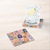 ウォーターカラーパームビーチゴールデンレトリバージンジャージャー スクエアペーパーコースター (インサイチュ)