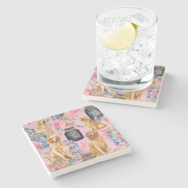 ウォーターカラーパームビーチゴールデンレトリバージンジャージャー ストーンコースター