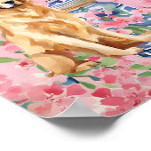 ウォーターカラーパームビーチゴールデンレトリバージンジャージャー ポスター (角)