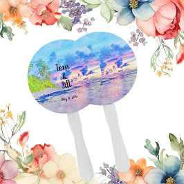 ウォーターカラーパームビーチサンセット ハンドファン