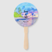 ウォーターカラーパームビーチサンセット ハンドファン (正面)