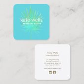 ウォーターカラーパームブランチトロピカルランドスケープデザイン スクエア名刺 (正面/裏面)