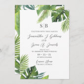 ウォーターカラーパームリーフトロピカル結婚式招待状 招待状 (正面/裏面)