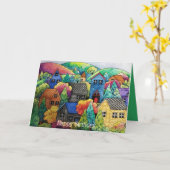 ウォーターカラーヒルサイドビレッジウィズハカラフルウス カード (黄色い花)