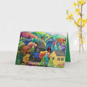 ウォーターカラーヒルサイドビレッジウィズハカラフルウス カード (黄色い花)