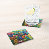 ウォーターカラーヒルサイドビレッジウィズハカラフルウス スクエアペーパーコースター (インサイチュ)