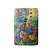 ウォーターカラーヒルサイドビレッジウィズハカラフルウス バスマット (正面縦)