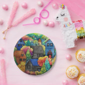 ウォーターカラーヒルサイドビレッジウィズハカラフルウス ペーパープレート (パーティー)