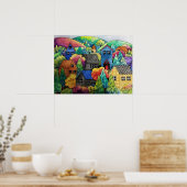 ウォーターカラーヒルサイドビレッジウィズハカラフルウス ポスター (キッチン)