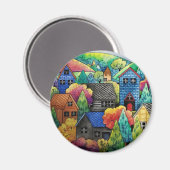 ウォーターカラーヒルサイドビレッジウィズハカラフルウス マグネット (正面/裏面)