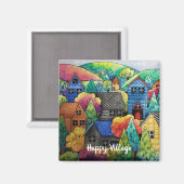 ウォーターカラーヒルサイドビレッジウィズハカラフルウス マグネット (正面/裏面)