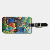 ウォーターカラーヒルサイドビレッジウィズハカラフルウス ラゲッジタグ (正面横)