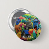 ウォーターカラーヒルサイドビレッジウィズハカラフルウス 缶バッジ (正面&裏面)