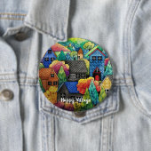 ウォーターカラーヒルサイドビレッジウィズハカラフルウス 缶バッジ (インサイチュ)