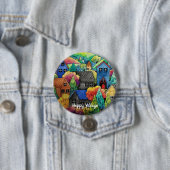 ウォーターカラーヒルサイドビレッジウィズハカラフルウス 缶バッジ (インサイチュ)