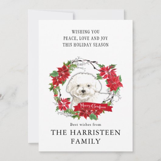 ウォーターカラービコンフリズポインセチアリース シーズンカード (正面)