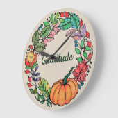 ウォーターカラービューティフルパンプキンリース葉ウィズ ラージ壁時計 (傾斜)