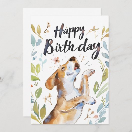 ウォーターカラービーグルドッグ誕生日 シーズンカード (正面/裏面)