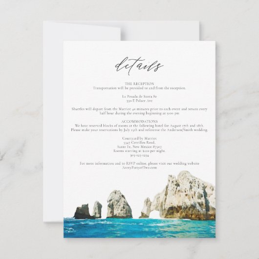 ウォーターカラービーチスカイラインカボメキシコ詳細カード 招待状 (正面)