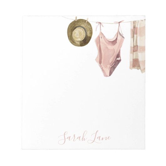 ウォーターカラービーチハウスクローセスラインパーソナライズされた ノートパッド (正面)