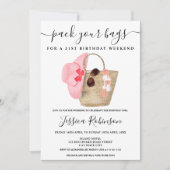 ウォーターカラービーチバッグ誕生日ピンクのプログラム週末 招待状 (正面)