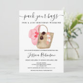 ウォーターカラービーチバッグ誕生日ピンクのプログラム週末 招待状 (スタンド正面)