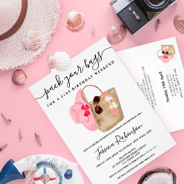 ウォーターカラービーチバッグ誕生日ピンクのプログラム週末 招待状