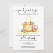 ウォーターカラービーチバッグ誕生日ピンクウィークエンド 招待状 (正面)