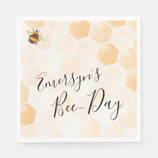 ウォーターカラービー誕生日 スタンダードランチョンナプキン (正面)