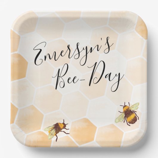 ウォーターカラービー誕生日 ペーパープレート (正面)