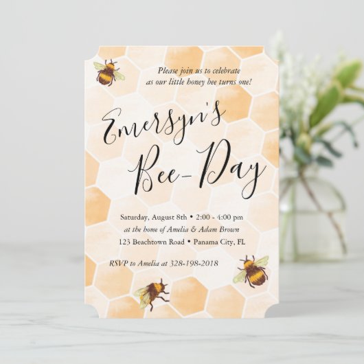 ウォーターカラービー誕生日 招待状 (スタンド正面)