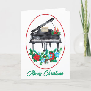ウォーターカラーピアノ音楽先生クリスマス シーズンカード