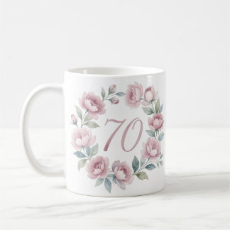 ウォーターカラーピオニーの名入れ70歳の誕生日記念マグカップ コーヒーマグカップ