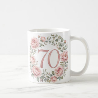 ウォーターカラーピオニーの名入れ70歳の誕生日記念マグカップ コーヒーマグカップ