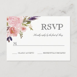 ウォーターカラーピオニーピンクパープルRSVP 出欠カード