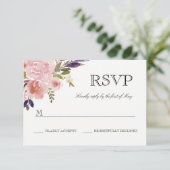 ウォーターカラーピオニーピンクパープルRSVP 出欠カード (スタンド正面)