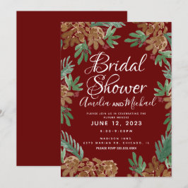 ウォーターカラーピネコーンブルゴーニュブライダルシャワー 招待状