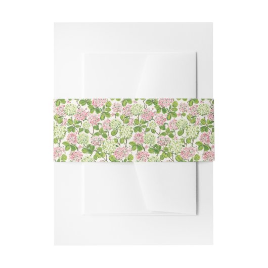 ウォーターカラーピンクとグリーンのアジサイのベリーバンド 招待状ベリーバンド (正面例)