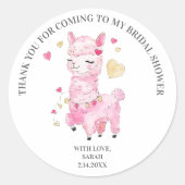ウォーターカラーピンクのリャマ Thank You ラウンドシール (正面)