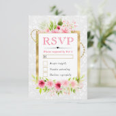 ウォーターカラーピンクの夏の花の結婚式 出欠カード (スタンド正面)
