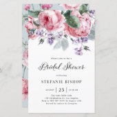 ウォーターカラーピンクガーデンバラブライダルシャワー招待状 (正面/裏面)