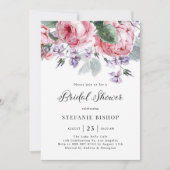 ウォーターカラーピンクガーデンバラ春ブライダルシャワー 招待状 (正面)