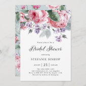 ウォーターカラーピンクガーデンバラ春ブライダルシャワー 招待状 (正面/裏面)