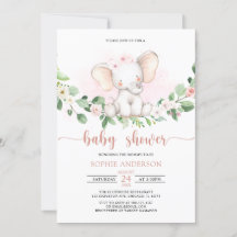 ウォーターカラーピンクガールベビーエレファントベビーシャワー