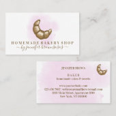 ウォーターカラーピンククロワッサンホームメイドベーカリーショップ 名刺 (正面/裏面)