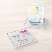 ウォーターカラーピンクコケットボウスウィート16誕生日 ガラスコースター (アングル)